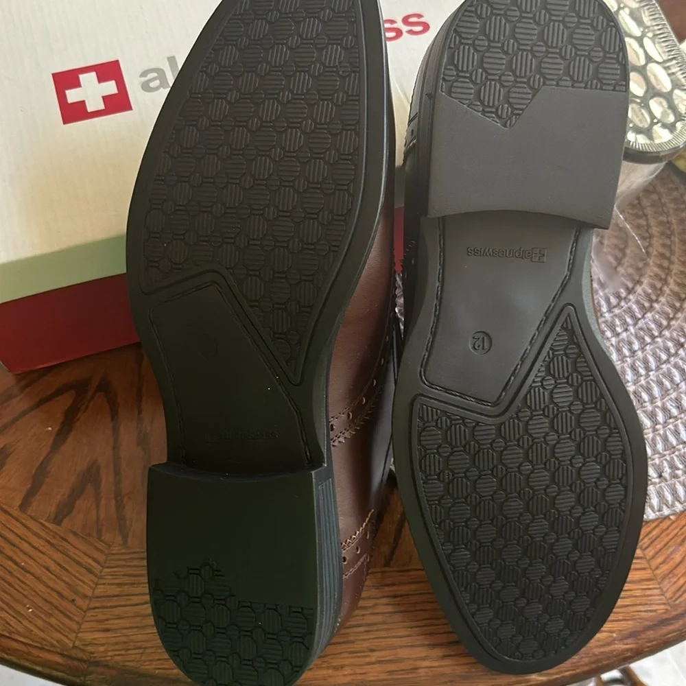 Alpine Swiss Basel Mens Dress Shoes Brown Basel Wing Tip Slip On Loafers SZ 12